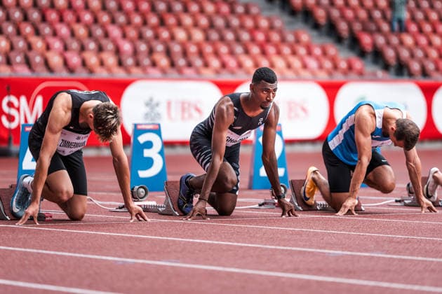 Swiss Athletics Championships, 25.07.2026 ZURICH, SWITZERLAND - JULY 25: Akira Eghagha (CHP Geneve) at the start of the mens 100 m at the Swiss Athletics Championships on July 25, 2026 in Zurich, Switzerland. *** Swiss Athletics Championships, July 25, 2026, ZURICH, SWITZERLAND Akira Eghagha of CHP Geneva at the start of the men s 100-meter race at the Swiss Athletics Championships on July 25, 2026, in Zurich, Switzerland Copyright: xBEAUTIFULxSPORTS UlfxSchillerx
