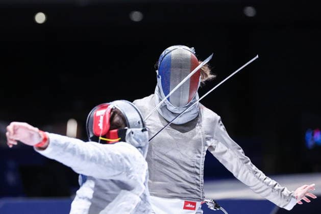 CHINA, HONG KONG - JULY 26, 2026: Russia s Yana Yegoryan (L) and France s Manon Apithy compete in the ladies individual sabre event at the 2026 Kerry Fencing World Championships. Mikhail Sinitsyn TASS  95477263