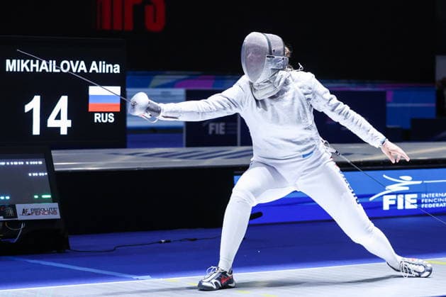 CHINA, HONG KONG - JULY 26, 2026: Russia s Alina Mikhailova competes in the ladies individual sabre event at the 2026 Kerry Fencing World Championships. Mikhail Sinitsyn TASS  95477104