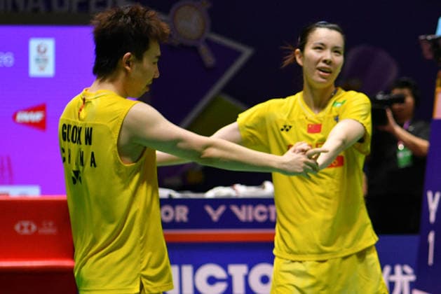 CHANGZHOU, CHINA - JULY 26: Guo Xinwa and Chen Fanghui of China react in the Mixed Doubles Final match against Feng Yanzhe and Huang Dongping of China on day 6 of the China Open 2026 at Changzhou Olympic Sports Center Gymnasium on July 26, 2026 in Changzhou, Jiangsu Province of China.  Copyright: xVCGx 111656483103