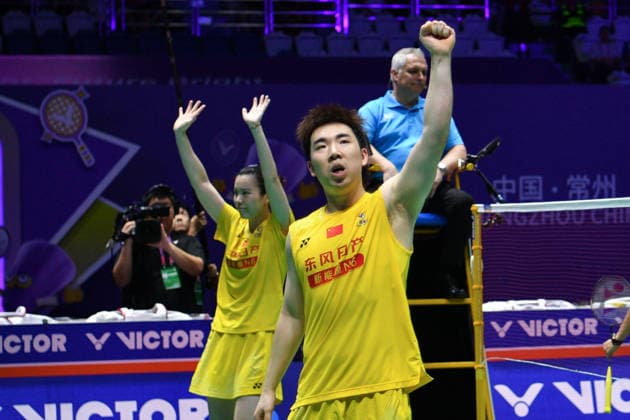 CHANGZHOU, CHINA - JULY 26: Guo Xinwa and Chen Fanghui of China react in the Mixed Doubles Final match against Feng Yanzhe and Huang Dongping of China on day 6 of the China Open 2026 at Changzhou Olympic Sports Center Gymnasium on July 26, 2026 in Changzhou, Jiangsu Province of China.  Copyright: xVCGx 111656483105