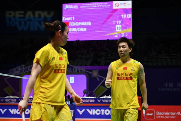 CHANGZHOU, CHINA - JULY 26: Guo Xinwa and Chen Fanghui of China react in the Mixed Doubles Final match against Feng Yanzhe and Huang Dongping of China on day 6 of the China Open 2026 at Changzhou Olympic Sports Center Gymnasium on July 26, 2026 in Changzhou, Jiangsu Province of China.  Copyright: xVCGx 111656483085