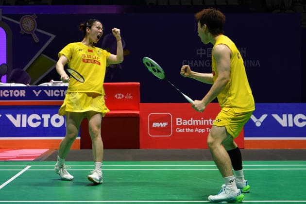 CHANGZHOU, CHINA - JULY 26: Guo Xinwa and Chen Fanghui of China react in the Mixed Doubles Final match against Feng Yanzhe and Huang Dongping of China on day 6 of the China Open 2026 at Changzhou Olympic Sports Center Gymnasium on July 26, 2026 in Changzhou, Jiangsu Province of China.  Copyright: xVCGx 111656483088