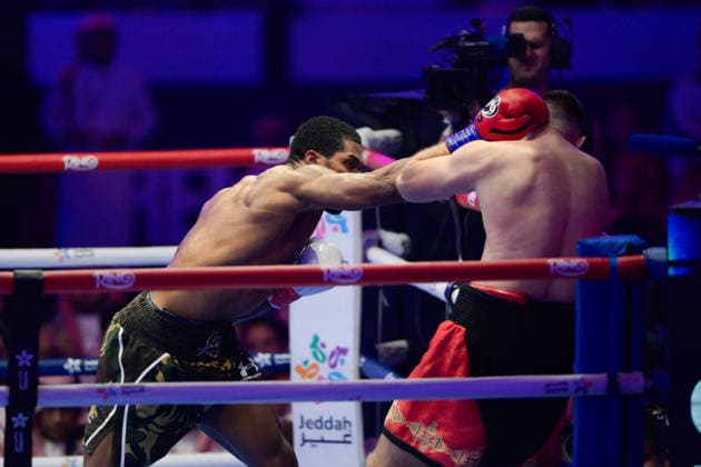 JEDDAH, SAUDI ARABIA - JULY 25: Anthony Joshua knockout punches Kristian Prenga during the Heavyweight contest fight between Anthony Joshua and Kristian Prenga in the Anthony Joshua v Kristian Prenga: The Comeback fight night at Jeddah Superdome on July 25, 2026 in Jeddah, Saudi Arabia.  Copyright: xKhalidxAlhaj MBxMediax