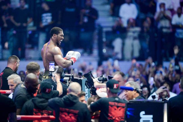 JEDDAH, SAUDI ARABIA - JULY 25: Anthony Joshua celebrates after knocking out Kristian Prenga (not pictured) during the Heavyweight contest fight between Anthony Joshua and Kristian Prenga in the Anthony Joshua v Kristian Prenga: The Comeback fight night at Jeddah Superdome on July 25, 2026 in Jeddah, Saudi Arabia.  Copyright: xKhalidxAlhaj MBxMediax