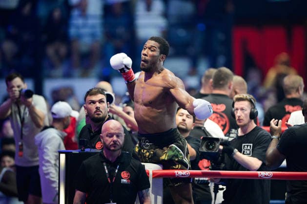 JEDDAH, SAUDI ARABIA - JULY 25: Anthony Joshua celebrates after knocking out Kristian Prenga (not pictured) during the Heavyweight contest fight between Anthony Joshua and Kristian Prenga in the Anthony Joshua v Kristian Prenga: The Comeback fight night at Jeddah Superdome on July 25, 2026 in Jeddah, Saudi Arabia.  Copyright: xKhalidxAlhaj MBxMediax
