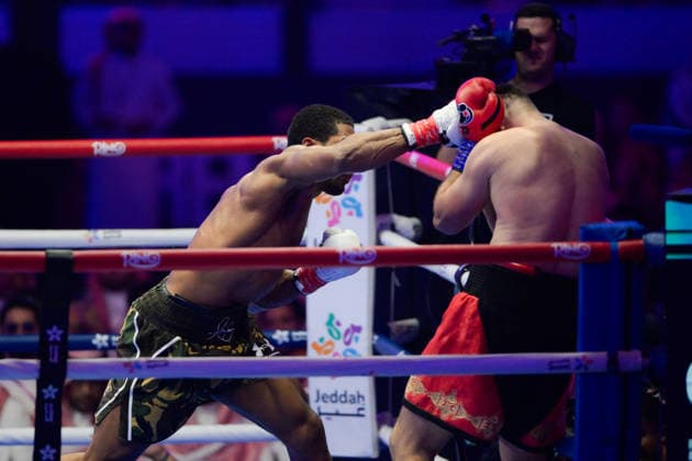 JEDDAH, SAUDI ARABIA - JULY 25: Anthony Joshua knockout punches Kristian Prenga during the Heavyweight contest fight between Anthony Joshua and Kristian Prenga in the Anthony Joshua v Kristian Prenga: The Comeback fight night at Jeddah Superdome on July 25, 2026 in Jeddah, Saudi Arabia.  Copyright: xKhalidxAlhaj MBxMediax
