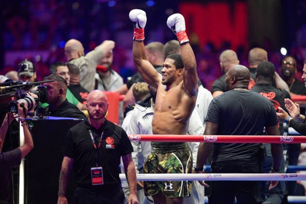 JEDDAH, SAUDI ARABIA - JULY 25: Anthony Joshua celebrates after knocking out Kristian Prenga (not pictured) during the Heavyweight contest fight between Anthony Joshua and Kristian Prenga in the Anthony Joshua v Kristian Prenga: The Comeback fight night at Jeddah Superdome on July 25, 2026 in Jeddah, Saudi Arabia.  Copyright: xKhalidxAlhaj MBxMediax