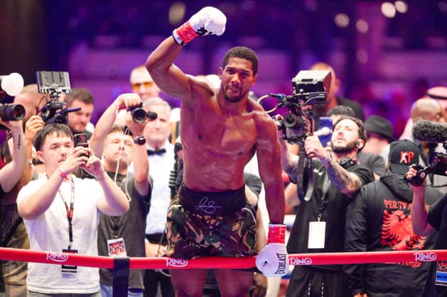 JEDDAH, SAUDI ARABIA - JULY 25: Anthony Joshua celebrates after knocking out Kristian Prenga (not pictured) during the Heavyweight contest fight between Anthony Joshua and Kristian Prenga in the Anthony Joshua v Kristian Prenga: The Comeback fight night at Jeddah Superdome on July 25, 2026 in Jeddah, Saudi Arabia.  Copyright: xKhalidxAlhaj MBxMediax