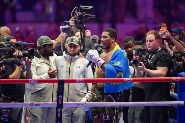 JEDDAH, SAUDI ARABIA - JULY 25: Anthony Joshua talks to the press after knocking out Kristian Prenga (not pictured) during the Heavyweight contest fight between Anthony Joshua and Kristian Prenga in the Anthony Joshua v Kristian Prenga: The Comeback fight night at Jeddah Superdome on July 25, 2026 in Jeddah, Saudi Arabia.  Copyright: xKhalidxAlhaj MBxMediax