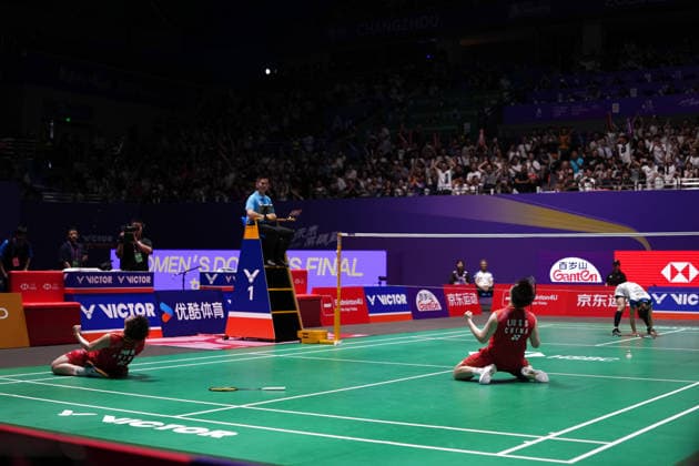 (260726) -- CHANGZHOU, July 26, 2026 -- Liu Shengshu (front R) Tan Ning (front L) celebrate after winning the women s doubles final match between Liu Shengshu Tan Ning of China and Fukushima Yuki Matsumoto Mayu of Japan at the 2026 China Open badminton tournament in Changzhou, east China s Jiangsu Province, July 26, 2026. ) (SP)CHINA-CHANGZHOU-BADMINTON-CHINA OPEN-WOMEN S DOUBLES-FINAL (CN) LixBo 