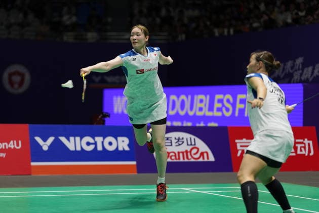 (260726) -- CHANGZHOU, July 26, 2026 -- Fukushima Yuki Matsumoto Mayu (L) compete during the women s doubles final match between Liu Shengshu Tan Ning of China and Fukushima Yuki Matsumoto Mayu of Japan at the 2026 China Open badminton tournament in Changzhou, east China s Jiangsu Province, July 26, 2026. ) (SP)CHINA-CHANGZHOU-BADMINTON-CHINA OPEN-WOMEN S DOUBLES-FINAL (CN) SunxFei 