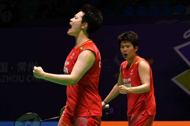 CHANGZHOU, CHINA - JULY 26: Liu Shengshu and Tan Ning of China react in the Women s Doubles Final match against Yuki Fukushima and Matsumoto Mayu of Japan on day 6 of the China Open 2026 at Changzhou Olympic Sports Center Gymnasium on July 26, 2026 in Changzhou, Jiangsu Province of China.  Copyright: xVCGx 111656488385