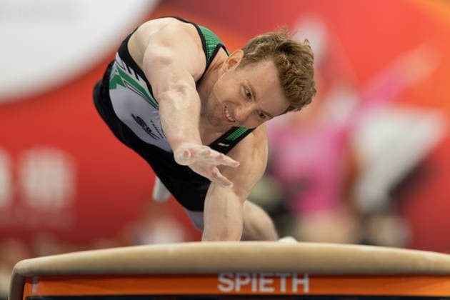 Deutsche Meisterschaften im Gerätturnen 2026, Gerätfinals Nils Dunkel (SV Halle) beim Sprung. Deutsche Meisterschaften im Gerätturnen, Gerätfinals, am 26. Juli 2026 in der ZAG-Arena in Hannover., Hannover Niedersachsen Deutschland ZAG Arena *** 2026 German Artistic Gymnastics Championships, Apparatus Finals: Nils Dunkel of SV Halle on the vault. German Artistic Gymnastics Championships, Apparatus Finals, on July 26, 2026, at the ZAG Arena in Hanover, Hanover, Lower Saxony, Germany. ZAG Arena
