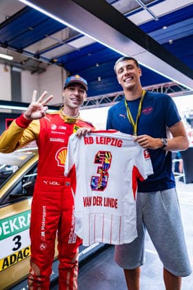 DTM, 9. + 10. Rennen Oschersleben 2026 3 BMW M4 GT3 Evo, Schubert Motorsport: Kelvin van der Linde; Maxime Esteve RB Leipzig - picture by Gruppe C Photography Oschersleben Motorsportarena Oschersleben Deutschland Copyright: xGruppexCxPhotographyx