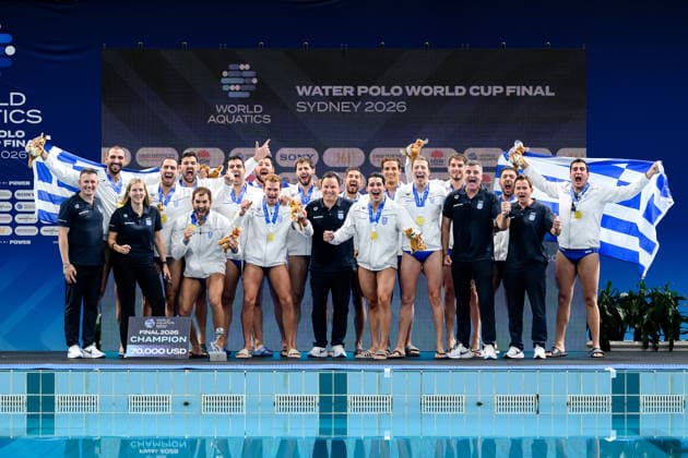 Water polo, Wasserball WORLD CUP, Greece win the gold medal after the Men™s Gold Medal Water Polo World Cup Final match between Hungary and Greece at Sydney Olympic Park Aquatic Centre in Sydney, Sunday, July 26, 2026. ( NO ARCHIVING, EDITORIAL USE ONLY SYDNEY NEW SOUTH WALES AUSTRALIA  Copyright: xSTEVENxMARKHAMx 20260726134449914163