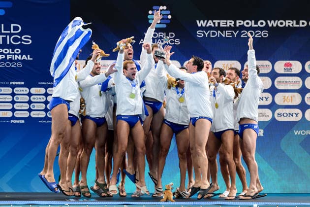 Water polo, Wasserball WORLD CUP, Greece win the gold medal after the Men™s Gold Medal Water Polo World Cup Final match between Hungary and Greece at Sydney Olympic Park Aquatic Centre in Sydney, Sunday, July 26, 2026. ( NO ARCHIVING, EDITORIAL USE ONLY SYDNEY NEW SOUTH WALES AUSTRALIA  Copyright: xSTEVENxMARKHAMx 20260726196276832097
