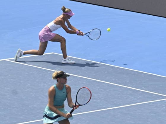 Lucie Havlickova (down) and Laura Samsonova (up) of Czech Republic in action during the match against Harriet Dart and Maia Lumsden of Great Britain within the women s WTA, Tennis Damen 250 Livesport Prague Open 2026 tennis tournament in Prague, Czech Republic, on July 26, 2026. (CTKxPhoto MichalxKrumphanzl) CTKPhotoP2026072602470  CTKPhotoP2026072602470