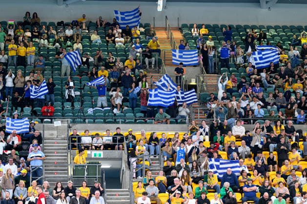 Water polo, Wasserball WORLD CUP, Greek supporters during the Men™s Gold Medal Water Polo World Cup Final match between Hungary and Greece at Sydney Olympic Park Aquatic Centre in Sydney, Sunday, July 26, 2026. ( NO ARCHIVING, EDITORIAL USE ONLY SYDNEY NEW SOUTH WALES AUSTRALIA  Copyright: xSTEVENxMARKHAMx 20260726146956294113