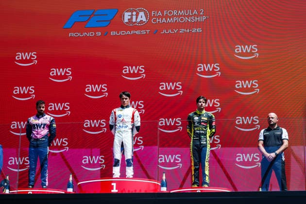 AUTO - FORMULA 2 2026 - BUDAPEST Podium: MAINI Kush (ind), ART Grand Prix, Dallara F2 2024, LEON Noel (mex), Campos Racing, Dallara F2 2024, CAMARA Rafael (bra), Invicta Racing, Dallara F2 2024, portrait during the 9th round of the 2026 FIA Formula 2 Championship from July 24 to 26, 2026 on the Hungaroring, in Mogyorod near Budapest, Hungary - MogyorodHungary  Copyright: xFLORENTxGOODENx