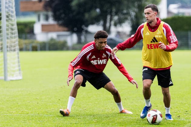 ST. JOHANN IN TIROL, AUSTRIA - JULY 26: Luca Waldschmidt (1. FC Koeln, 7) controls the ball against Nilas Yacobi (1. FC Koeln, 42) during a training session at trainings camp in Kitzbuehel of season 2026 27 at Koasastadion on July 26, 2026 in St. Johann in Tirol, Austria. Austria Copyright: xSteffiexWunderlx