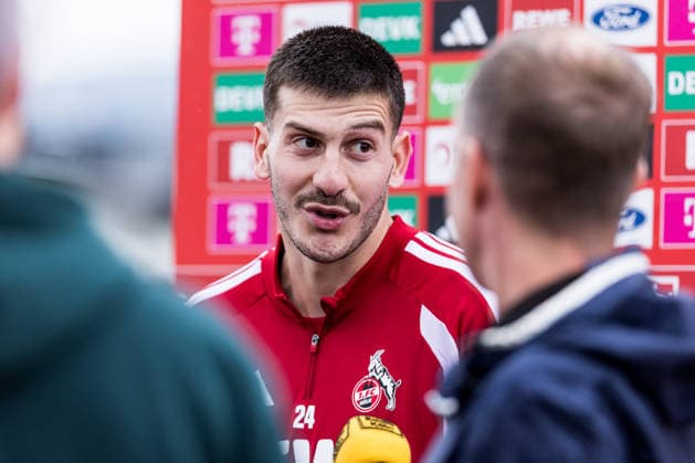 ST. JOHANN IN TIROL, AUSTRIA - JULY 26: Luka Lochoshvili (1. FC Koeln, 24) during mixed zone after a training session at trainings camp in Kitzbuehel of season 2026 27 at Koasastadion on July 26, 2026 in St. Johann in Tirol, Austria. Austria Copyright: xSteffiexWunderlx