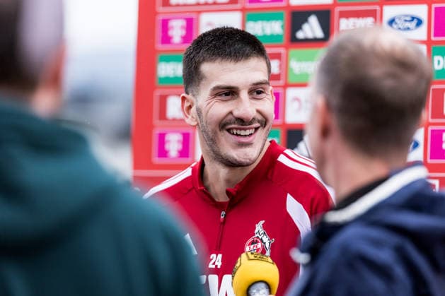 ST. JOHANN IN TIROL, AUSTRIA - JULY 26: Luka Lochoshvili (1. FC Koeln, 24) during mixed zone after a training session at trainings camp in Kitzbuehel of season 2026 27 at Koasastadion on July 26, 2026 in St. Johann in Tirol, Austria. Austria Copyright: xSteffiexWunderlx