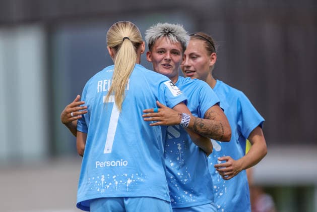 GER, Frankfurt, Eintracht Frankfurt II vs Viktoria Berlin, Vorbereitung, Fussball, DFB, Spielzeit 2026 2027, Sportpark Preungesheim, Testspiel im Bild: Melina Reuter (Viktoria Berlin 7) erzielt das Tor zum 1:0, Jubel, Freude, Emotionen DFB DFL REGULATIONS PROHIBIT ANY USE OF PHOTOGRAPHS AS IMAGE SEQUENCES AND OR QUASI-VIDEO, 26.07.2026 *** GER, Frankfurt, Eintracht Frankfurt II vs. Viktoria Berlin, Preseason, Soccer, DFB, 2026–2027 Season, Sportpark Preungesheim, Photo from the Friendly Match: Melina Reuter of Viktoria Berlin scores the 1–0 goal, Celebration, joy, emotions. DFB and DFL regulations prohibit any use of photographs as image sequences and or quasi-video. July 26, 2026 Copyright: HMBxMedia HendrikxHamelau