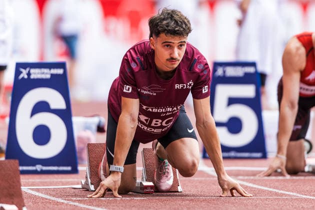 Swiss Athletics Championships, 26.07.2026 ZURICH, SWITZERLAND - JULY 26: Mathieu Chevre (FSG Bassecourt) prepares for the start of the mens 200 m at the Swiss Athletics Championships on July 26, 2026 in Zurich, Switzerland. *** Swiss Athletics Championships, July 26, 2026, Zurich, Switzerland Mathieu Chevre of FSG Bassecourt prepares for the start of the men s 200-meter race at the Swiss Athletics Championships on July 26, 2026, in Zurich, Switzerland Copyright: xBEAUTIFULxSPORTS UlfxSchillerx
