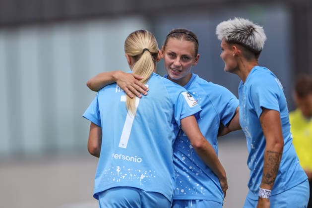 GER, Frankfurt, Eintracht Frankfurt II vs Viktoria Berlin, Vorbereitung, Fussball, DFB, Spielzeit 2026 2027, Sportpark Preungesheim, Testspiel im Bild: Melina Reuter (Viktoria Berlin 7) erzielt das Tor zum 1:0, Jubel, Freude, Emotionen DFB DFL REGULATIONS PROHIBIT ANY USE OF PHOTOGRAPHS AS IMAGE SEQUENCES AND OR QUASI-VIDEO, 26.07.2026 *** GER, Frankfurt, Eintracht Frankfurt II vs. Viktoria Berlin, Preseason, Soccer, DFB, 2026–2027 Season, Sportpark Preungesheim, Photo from the Friendly Match: Melina Reuter of Viktoria Berlin scores the 1–0 goal, Celebration, joy, emotions. DFB and DFL regulations prohibit any use of photographs as image sequences and or quasi-video. July 26, 2026 Copyright: HMBxMedia HendrikxHamelau