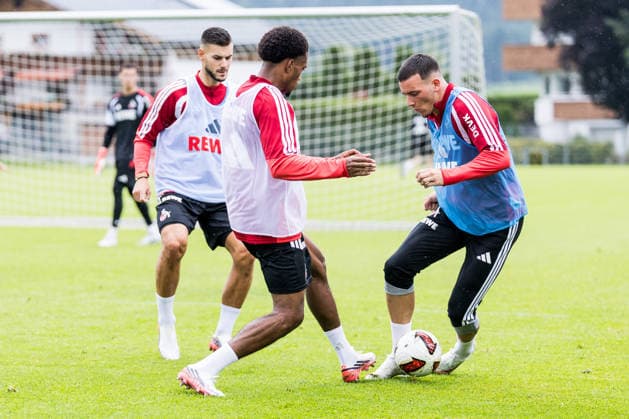 ST. JOHANN IN TIROL, AUSTRIA - JULY 26: Said El Mala (1. FC Koeln, 13) controls the ball against David Fuerst (Fürst, Furst, 1. FC Koeln, 49) during a training session at trainings camp in Kitzbuehel of season 2026 27 at Koasastadion on July 26, 2026 in St. Johann in Tirol, Austria. Austria Copyright: xSteffiexWunderlx