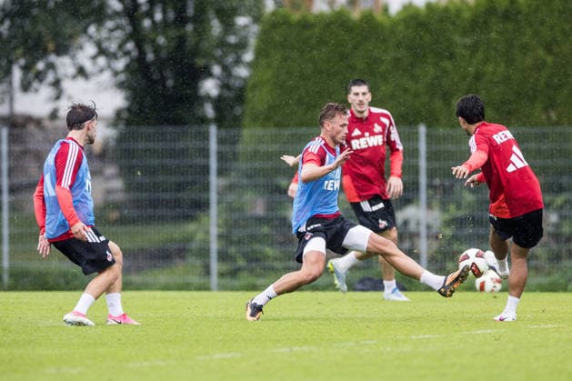 ST. JOHANN IN TIROL, AUSTRIA - JULY 26: Sebastian Sebulonsen (1. FC Koeln, 28) and Patrik Kristal (1. FC Koeln, 32) battle for the ball during a training session at trainings camp in Kitzbuehel of season 2026 27 at Koasastadion on July 26, 2026 in St. Johann in Tirol, Austria. Austria Copyright: xSteffiexWunderlx