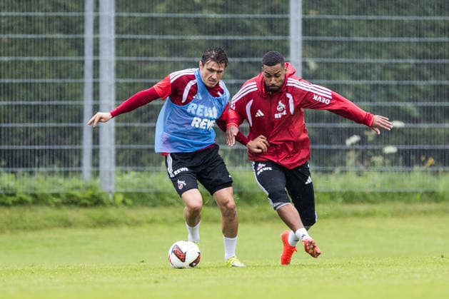 ST. JOHANN IN TIROL, AUSTRIA - JULY 26: Alessio Castro-Montes (1. FC Koeln, 17) and Linton Maina (1. FC Koeln, 37) battle for the ball during a training session at trainings camp in Kitzbuehel of season 2026 27 at Koasastadion on July 26, 2026 in St. Johann in Tirol, Austria. Austria Copyright: xSteffiexWunderlx