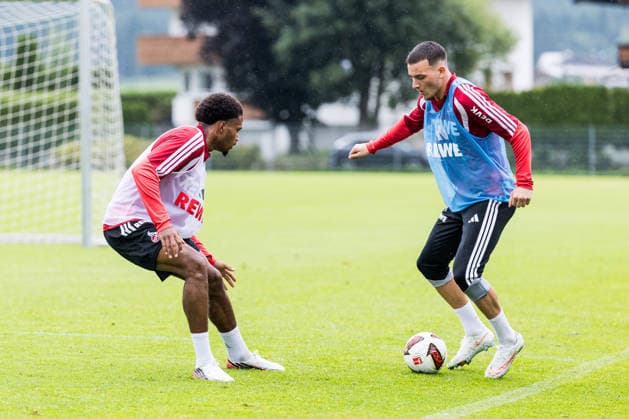 ST. JOHANN IN TIROL, AUSTRIA - JULY 26: Said El Mala (1. FC Koeln, 13) controls the ball against David Fuerst (Fürst, Furst, 1. FC Koeln, 49) during a training session at trainings camp in Kitzbuehel of season 2026 27 at Koasastadion on July 26, 2026 in St. Johann in Tirol, Austria. Austria Copyright: xSteffiexWunderlx