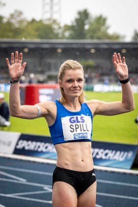 Deutsche Leichtathletik-Meisterschaften; Bochum-Wattenscheid, 26.07.2026 Tanja Spill (TSV Bayer Dormagen) über 800m; Deutsche Leichtathletik-Meisterschaften am 26.07.2026 im Lorheide-Stadion, Bochum-Wattenscheid (Nordrhein-Westfalen). *** German Track and Field Championships, Bochum Wattenscheid, July 26, 2026: Tanja Spill of TSV Bayer Dormagen in the 800m at the German Track and Field Championships on July 26, 2026, at Lorheide Stadium, Bochum-Wattenscheid, North Rhine-Westphalia Copyright: xBEAUTIFULxSPORTS LeahxKohringx