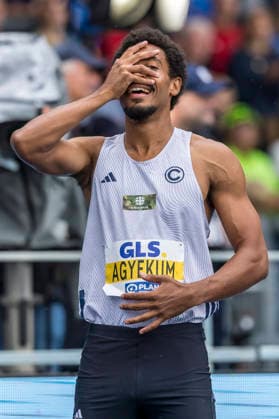 Deutsche Leichtathletik-Meisterschaften; Bochum-Wattenscheid, 26.07.2026 Emil Agyekum (SCC Berlin), 400m-Hürden-Finale; Deutsche Leichtathletik-Meisterschaften am 26.07.2026 im Lorheide-Stadion, Bochum-Wattenscheid (Nordrhein-Westfalen). *** German Track and Field Championships, Bochum Wattenscheid, July 26, 2026; Emil Agyekum, SCC Berlin, 400-meter hurdles final at the German Track and Field Championships on July 26, 2026, at Lorheide Stadium, Bochum-Wattenscheid, North Rhine-Westphalia Copyright: xBEAUTIFULxSPORTS AxelxKohringx