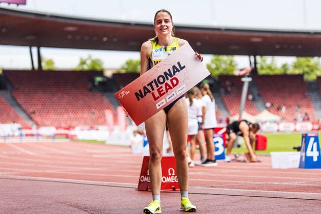 Swiss Athletics Championships, 26.07.2026 ZURICH, SWITZERLAND - JULY 26: Lena Wernli (LC Zuerich) poses after having set up a new national lead in the 400 m hurdles at the Swiss Athletics Championships on July 26, 2026 in Zurich, Switzerland. *** Swiss Athletics Championships, July 26, 2026, ZURICH, SWITZERLAND JULY 26 Lena Wernli of LC Zurich poses after setting a new national record in the 400-meter hurdles at the Swiss Athletics Championships on July 26, 2026, in Zurich, Switzerland Copyright: xBEAUTIFULxSPORTS UlfxSchillerx