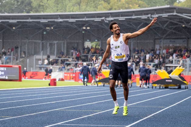 Deutsche Leichtathletik-Meisterschaften; Bochum-Wattenscheid, 26.07.2026 Deutscher Meister über 400m Hürden: Emil Agyekum (SCC Berlin); Deutsche Leichtathletik-Meisterschaften am 26.07.2026 im Lorheide-Stadion, Bochum-Wattenscheid (Nordrhein-Westfalen). *** German Track and Field Championships, Bochum-Wattenscheid, July 26, 2026; German Champion in the 400-meter hurdles: Emil Agyekum, SCC Berlin; German Track and Field Championships on July 26, 2026, at Lorheide Stadium, Bochum-Wattenscheid, North Rhine-Westphalia Copyright: xBEAUTIFULxSPORTS LeahxKohringx