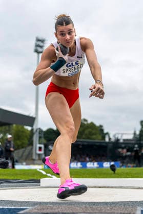 Deutsche Leichtathletik-Meisterschaften; Bochum-Wattenscheid, 26.07.2026 Sandrina Sprengel (VfB Stuttgart 1893), Kugelstossen; Deutsche Leichtathletik-Meisterschaften am 26.07.2026 im Lorheide-Stadion, Bochum-Wattenscheid (Nordrhein-Westfalen). *** German Track and Field Championships, Bochum Wattenscheid, July 26, 2026; Sandrina Sprengel, VfB Stuttgart 1893, shot put; German Track and Field Championships on July 26, 2026, at Lorheide Stadium, Bochum-Wattenscheid, North Rhine-Westphalia Copyright: xBEAUTIFULxSPORTS AxelxKohringx