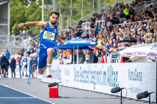 Deutsche Leichtathletik-Meisterschaften; Bochum-Wattenscheid, 26.07.2026 Deutscher Meister im Dreisprung: Mohammad Amin Alsalami (LAC BERLIN); Deutsche Leichtathletik-Meisterschaften am 26.07.2026 im Lorheide-Stadion, Bochum-Wattenscheid (Nordrhein-Westfalen). *** German Track and Field Championships, Bochum Wattenscheid, July 26, 2026; German Triple Jump Champion: Mohammad Amin Alsalami, LAC BERLIN; German Track and Field Championships on July 26, 2026, at Lorheide Stadium, Bochum-Wattenscheid, North Rhine-Westphalia Copyright: xBEAUTIFULxSPORTS LeahxKohringx