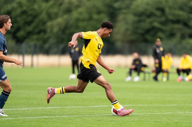 26.07.2026, GER Deutschland, Fussball, Saison 2026 2027, Testspiel zwischen Borussia Dortmund U23 vs Jong FC Utrecht Bennedikt Wüstenhagen Wuestenhagen (BV Borussia Dortmund U23, 9) Einzelaktion; Ganzkörper Ganzkoerper ; Ball am Fuss; beim Torschuss. Tor Dortmund BVB-Trainingsgelände Hohenbuschei Nordrhein Westfalen Deutschland *** July 26, 2026, GER Germany, Soccer, 2026–2027 Season, Friendly match between Borussia Dortmund U23 and Jong FC Utrecht; Bennedikt Wüstenhagen (Wuestenhagen) of BV Borussia Dortmund U23; 9 individual plays; full-body movement; ball at his feet during a shot on goal; goal; Dortmund (BVB); Hohenbuschei training facility; North Rhine-Westphalia, Germany Copyright: xnordphotoxGmbHx xSchulzex