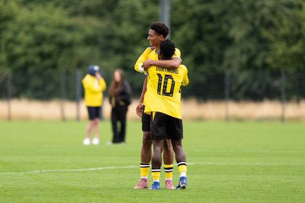 26.07.2026, GER Deutschland, Fussball, Saison 2026 2027, Testspiel zwischen Borussia Dortmund U23 vs Jong FC Utrecht Torjubel Jubel ueber das Tor zum 3:0 durch Bennedikt Wüstenhagen Wuestenhagen (BV Borussia Dortmund U23, 9) Joseph Boyamba (BV Borussia Dortmund U23, 10) Dortmund BVB-Trainingsgelände Hohenbuschei Nordrhein Westfalen Deutschland *** July 26, 2026, GER Germany, Soccer, 2026–2027 Season, Friendly match between Borussia Dortmund U23 and Jong FC Utrecht; goal celebration after Bennedikt Wüstenhagen (Wuestenhagen) scores the 3–0 goal for BV Borussia Dortmund U23, 9 Joseph Boyamba (BV Borussia Dortmund U23), 10 Dortmund BVB Training Facility Hohenbuschei, North Rhine-Westphalia, Germany Copyright: xnordphotoxGmbHx xSchulzex