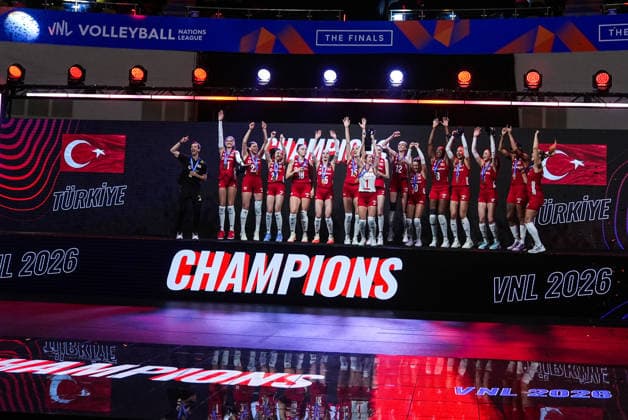Turkiye win 2nd Women’s Nations League title with victory over Brazil MACAO, CHINA - JULY 26: Players of Turkiye celebrate after winning the 2026 FIVB Volleyball Nations League (VNL) women s final match between Turkiye and Brazil at the East Asian Games Dome in Macao, China, on July 26, 2026. Turkiye’s national women’s volleyball team defeated Brazil 3-1 in the 2026 FIVB Volleyball Nations League final to win the tournament for the second time in their history. Dilara Irem Sancar Anadolu Macao China. Editorial use only. Please get in touch for any other usage.  Copyright: x2026xAnadoluxDilaraxIremxSancarx