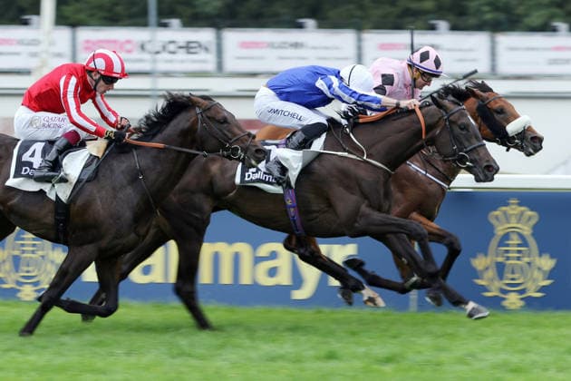 Sport Bilder des Tages 26.07.2026, Muenchen, Bayern, GER - Hotazhell (rechts) mit Shane Foley gewinnt den 50. Grossen Dallmayr-Preis. Galopprennbahn Muenchen-Riem. (Pferd, Jockey, Hotazhell, Foley, Sieg, Ziel, Zielankunft) 260726WB988MUENCHEN.JPG *** July 26, 2026, Munich, Bavaria, GER Hotazhell (right) with Shane Foley wins the 50th Grand Dallmayr Prize at the Munich-Riem Racetrack Horse, jockey, Hotazhell, Foley, victory, finish line, finish 260726WB988MUENCHEN JPG