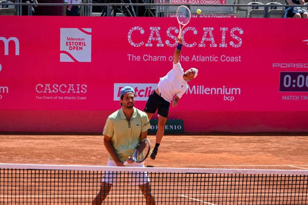 July 26, 2026, Lisbon, Lisbon, Portugal: Kyrian Jacquet and Titouan Droguet in action during the Doubles Final at the Millennium Estoril Open ATP, Tennis Herren tennis tournament at Clube de Tenis do Estoril. Lisbon Portugal - ZUMAr238 20260726_zip_r238_014 Copyright: xRicardoxRochax