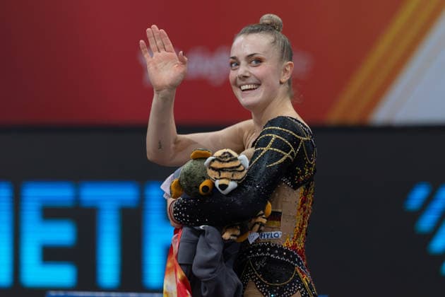 Deutsche Meisterschaften in der Rhythmischen Sportgymnastik 2026, Gerätefinals Margarita Kolosov (SC Potsdam). Deutsche Meisterschaften in der Rhythmische Sportgymnastik, Gerätefinals, Einzel, am 26. Juli 2026 in der ZAG-Arena in Hannover., Hannover Niedersachsen Deutschland ZAG Arena *** 2026 German Rhythmic Gymnastics Championships, Apparatus Finals: Margarita Kolosov, SC Potsdam; German Rhythmic Gymnastics Championships, Apparatus Finals, Individual, on July 26, 2026, at the ZAG Arena in Hanover, Hanover, Lower Saxony, Germany, ZAG Arena