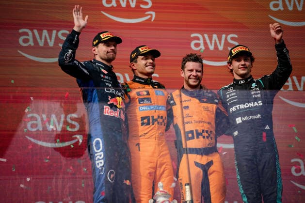July 26, 2026, Mogyorod, Pest, Hungary: The World champion Lando Norris (mclaren F1 team) wins the F1 Louis Vuitton Hungary Grand prix ahead Max Verstappen(Redbull racing) and Kimi Antonelli(Mercedes Amg Petronas) at Hungaroring(Mogyorod,Pest,Hungary) on Sunday,July,26,2026 Mogyorod Hungary - ZUMAp257 20260726_zip_p257_011 Copyright: xCristopherxPonsox
