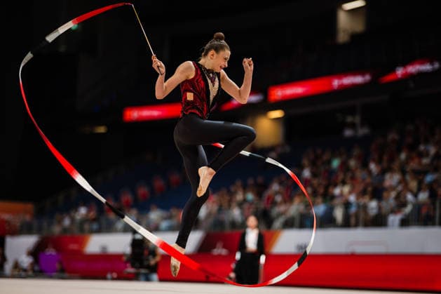 Die Finals 2026 - Rhythmische Sportgymnastik, 26.07.2026 Lada Pusch - TSV Scheiden 1902 e.V. (Band); Die Finals 2026 - Rhythmische Sportgymnastik am 26.07.2026 in der ZAG-Arena, Hannover *** The 2026 Rhythmic Gymnastics Finals, July 26, 2026 Lada Pusch TSV Scheiden 1902 e.V. Ribbon The 2026 Rhythmic Gymnastics Finals on July 26, 2026, at the ZAG Arena, Hanover Copyright: xBEAUTIFULxSPORTS Tonhäuserx