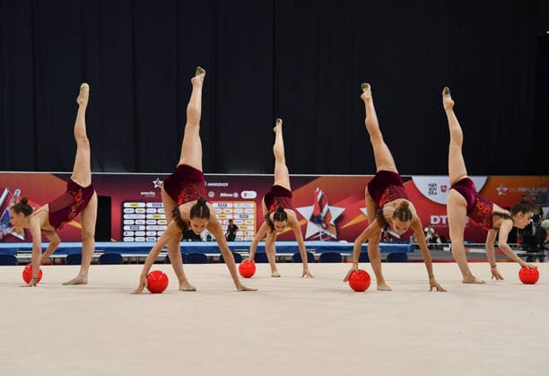 26.07.2026, xhbx, Turnen Rhythmische Sportgymnastik, Deutsche Meisterschaften 2026 v.l. Gruppe, Mannschaft vonTB Oppau, Ball Übung (DFL DFB REGULATIONS PROHIBIT ANY USE OF PHOTOGRAPHS as IMAGE SEQUENCES and or QUASI-VIDEO) Hannover *** July 26, 2026, xhbx, Rhythmic Gymnastics, 2026 German Championships, Group V, TB Oppau Team, Ball Routine—DFL and DFB regulations prohibit any use of photographs as image sequences and or quasi-video—Hanover