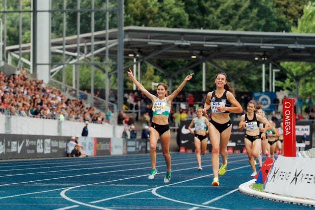 Deutsche Leichtathletik-MeisterschaftenÂ­; Bochum-Wattenscheid, 26.07.2026 Gesa Felicitas Krause jubelt mit erhobenen Armen beim Überqueren der Ziellinie bei den Deutschen Meisterschaften (DM) im Stadion Lohrheidestadion in Bochum-Wattenscheid am 25.-26. Juli 2026. *** German Track and Field Championships—Bochum Wattenscheid, July 26, 2026: Gesa Felicitas Krause celebrates with her arms raised as she crosses the finish line at the German Championships (DM) at Lohrheidestadion in Bochum-Wattenscheid on July 25–26, 2026 Copyright: xBEAUTIFULxSPORTS Flatemerschx
